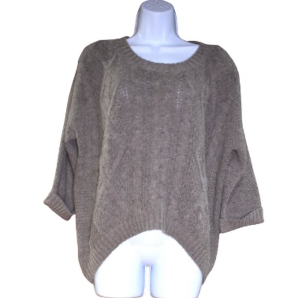 360 Wool Alpaca Blend Brown Cable Knit Sweater Women’s Small High Low Side Zip - Picture 1 of 14